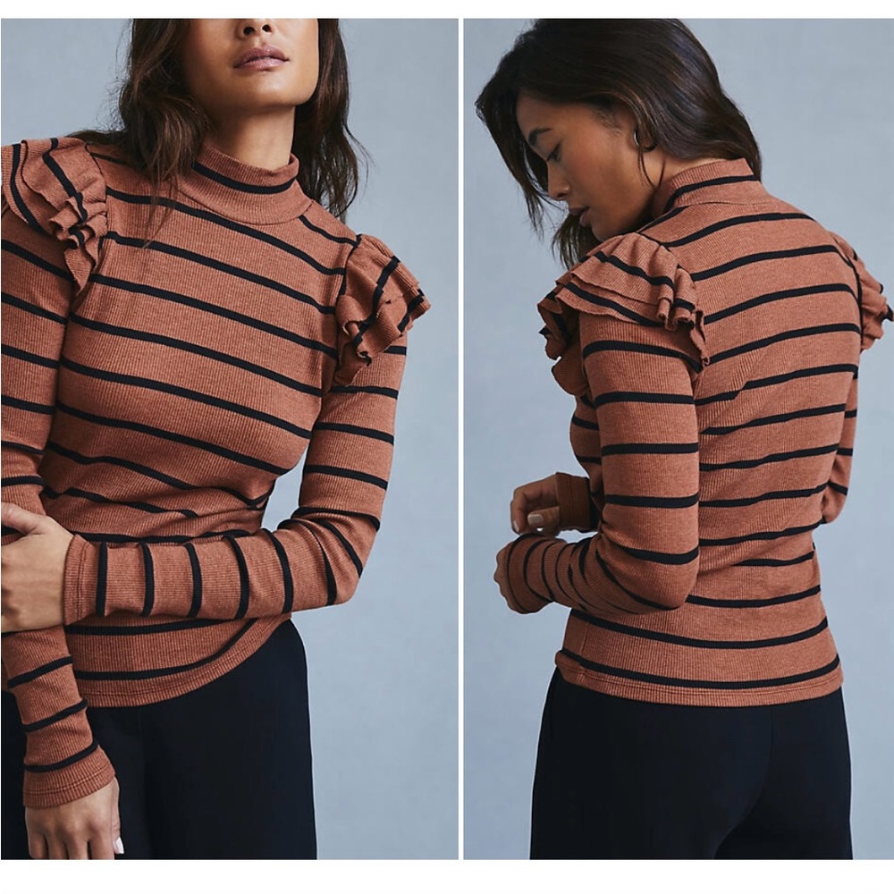 Anthropologie T.La Ruffled L/S Turtleneck Top, Size Small